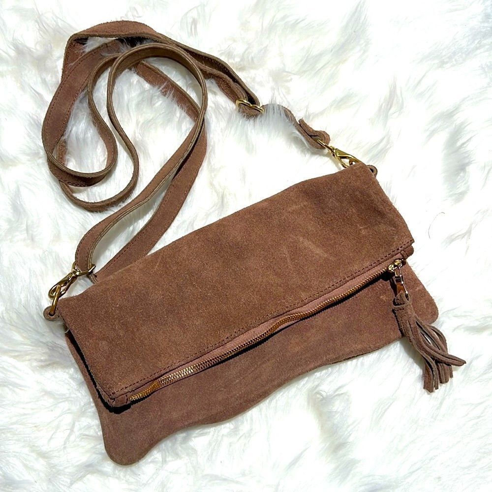 Parker Clay Tan Sued Leather‎ Crossbody Purse B91